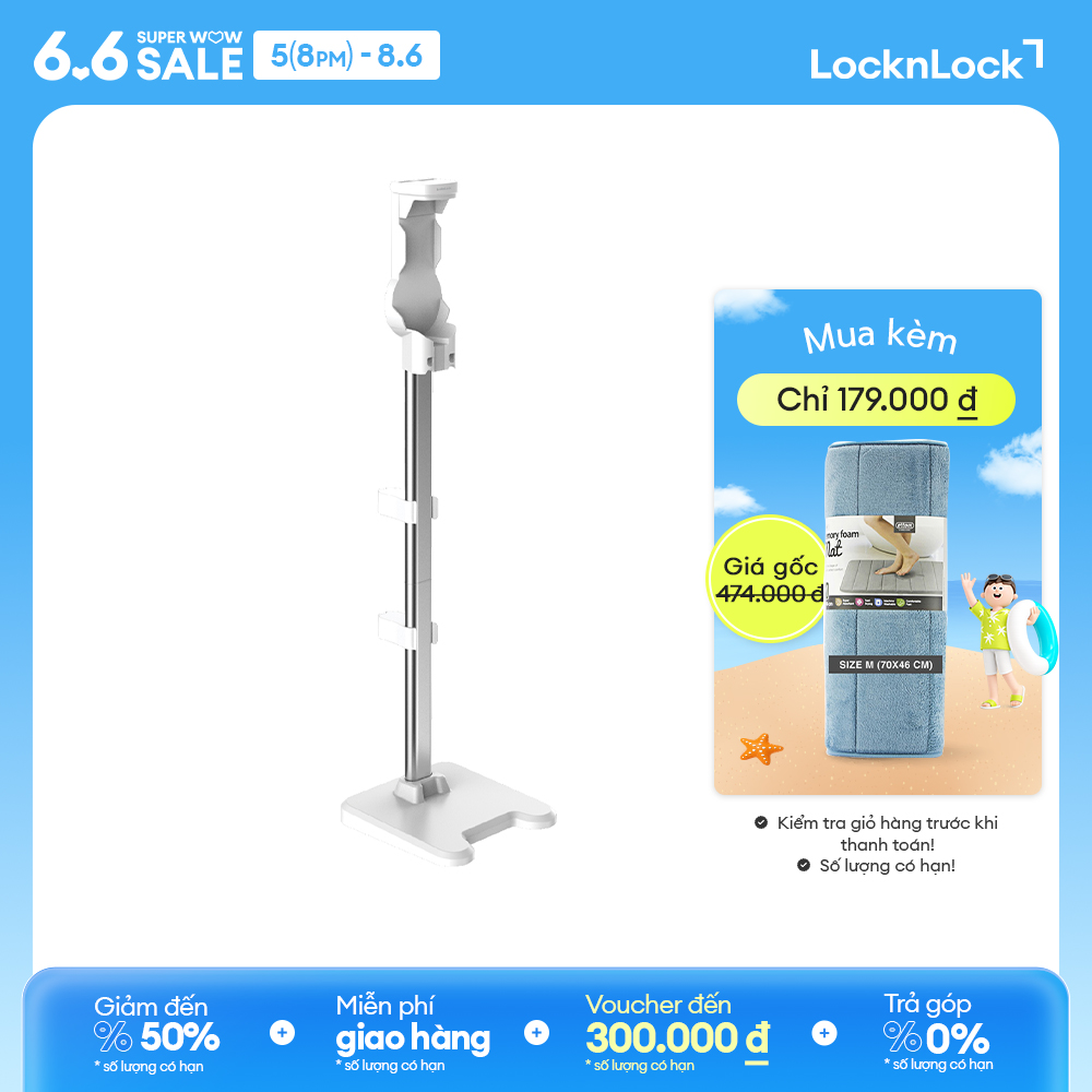 Máy hút bụi không dây Locknlock Cordless vacuum cleaner ENV313WHT- Trắng, bộ lọc HEPA, đèn led soi bụi, hút giường, khe