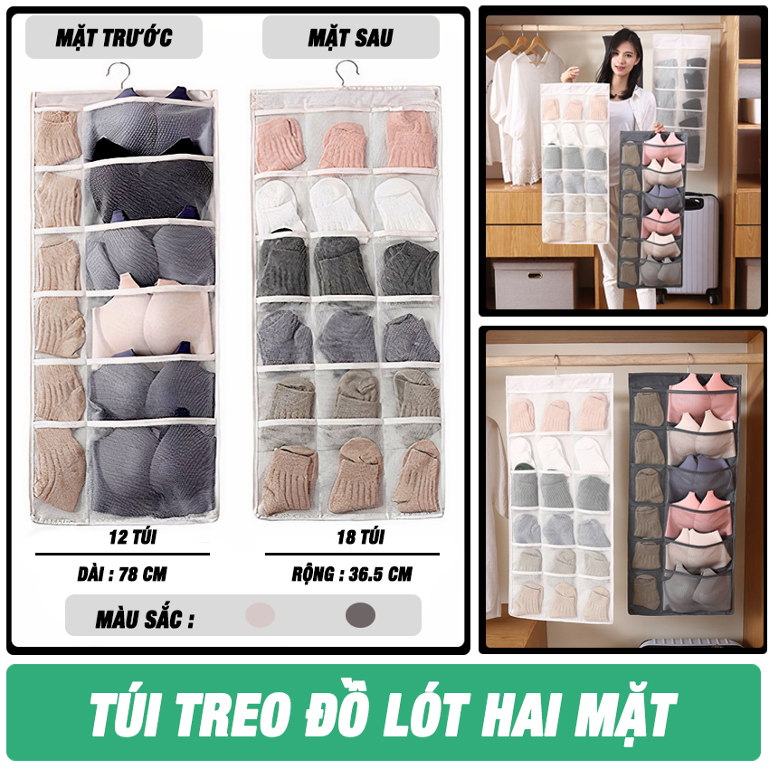Túi Treo Đồ Lót 2 Mặt Cao Cấp BlueHouse - Có Móc Treo Tiện Lợi– Bảo Quản Và Lưu Giữ Tất, Đồ Lót– Tiết Kiệm Không Gian