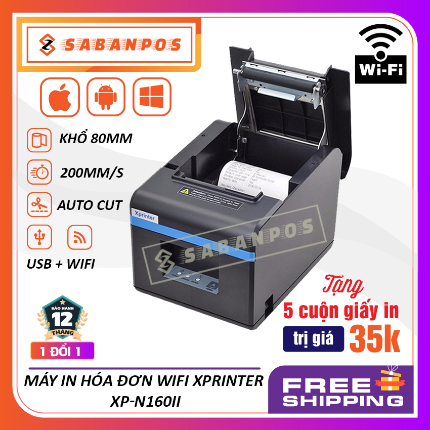 [IN ĐIỆN THOẠI] Máy in hóa đơn WIFI Xprinter N160II siêu xịn, BẢO HÀNH 12 THÁNG, TẶNG NGAY 5C GIẤY TRỊ GIÁ 35K - SABANPOS