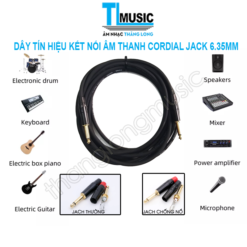 Dây cáp âm thanh - dây tín hiệu cordial 2 đầu jack 6.35mm kết nối âm thanh từ nhạc cụ ra loa amply - thăng long music