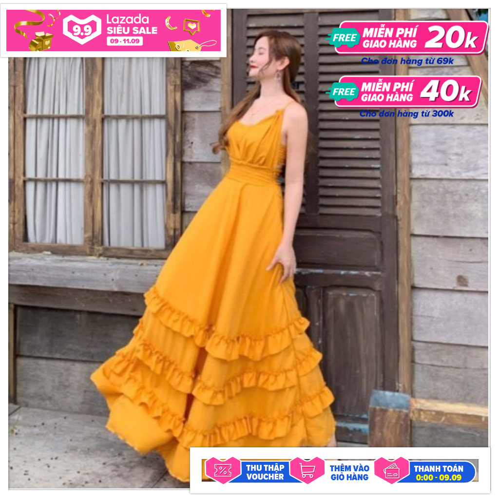 Đầm Maxi Đi Biển - Váy Voan Bèo 3 Tầng - Đầm Chụp Ngoại Cảnh - Váy Cưới - Đầm Chụp Hình Sống Ảo Siêu Đẹp