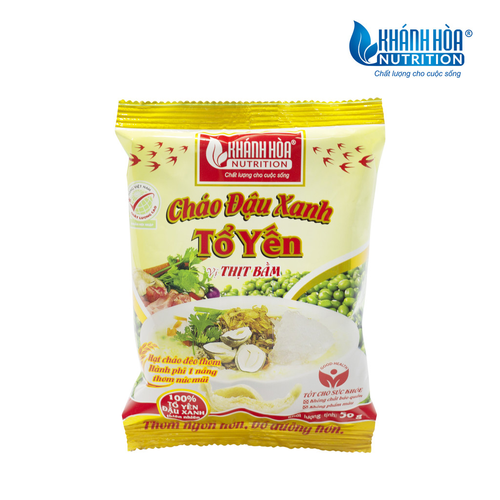 Cháo đậu xanh tổ yến vị thịt bằm - khánh hòa nutrition - thùng 30 gói/gói 50g - cháo ăn liền cao cấp, dinh dưỡng
