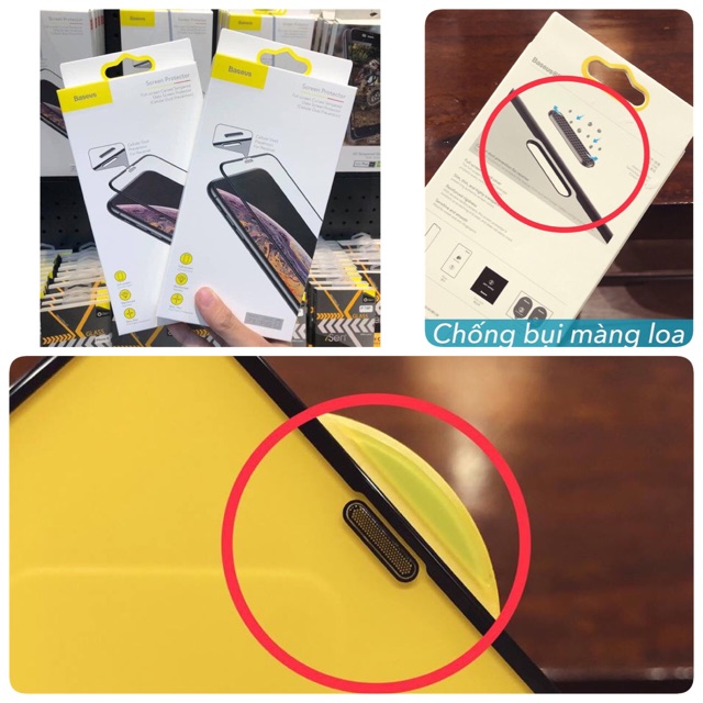 Kính cường lực full màn hình Baseus bảo vệ màng loa cho IP 6 Plus/7 Plus/8 Plus/IP X/IP XS max/Ip 11/IP 11 Pro max