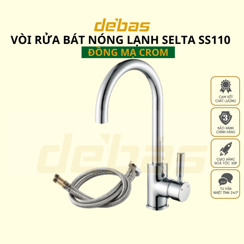 Vòi rửa chén bát đồng mạ crom cao cấp chính hãng dáng tròn nóng lạnh Selta SS110