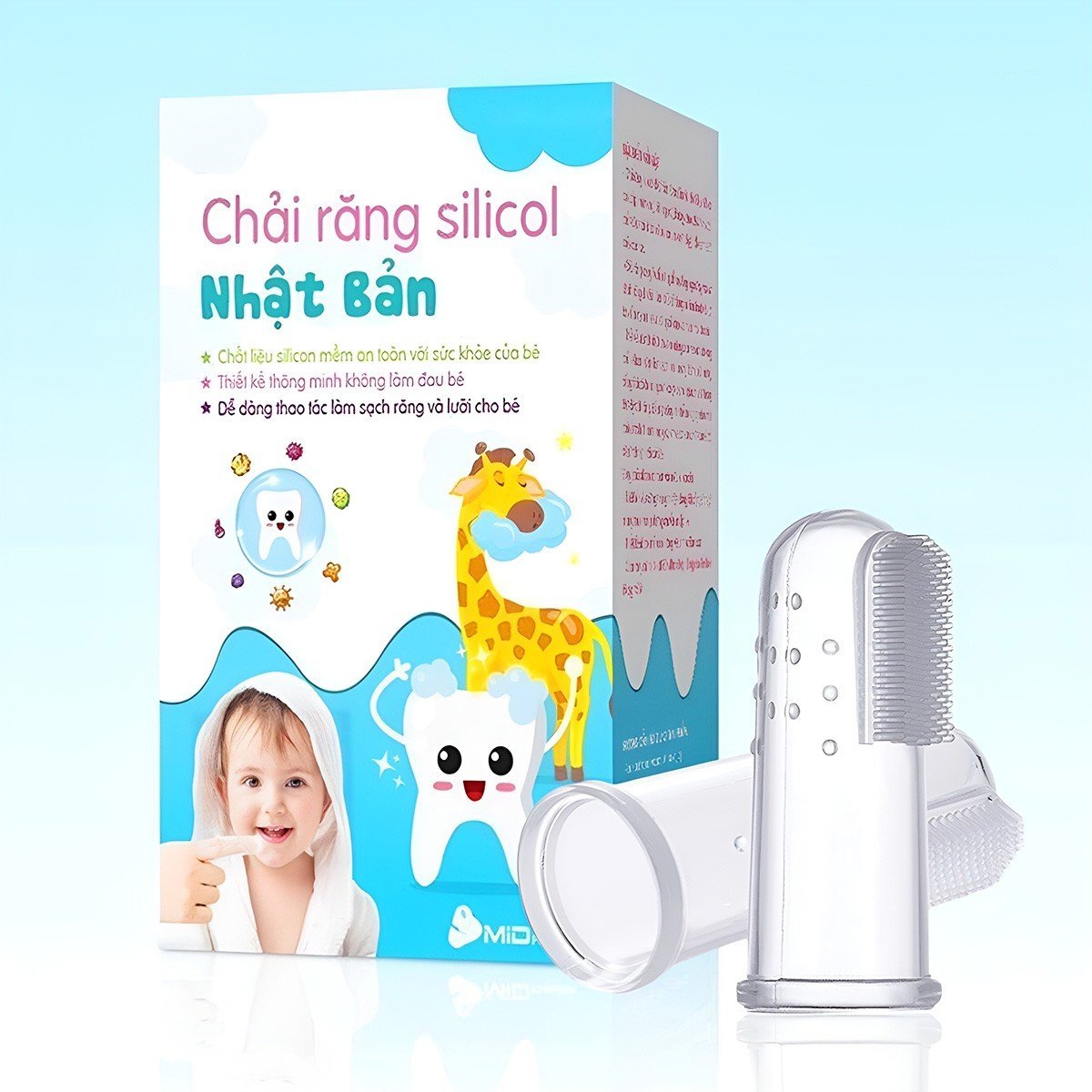 Bàn chải đánh rắng cho bé 0-18 tháng cao cấp Baby-S, Set rơ lưỡi cho bé silicon mềm mại – SSS022