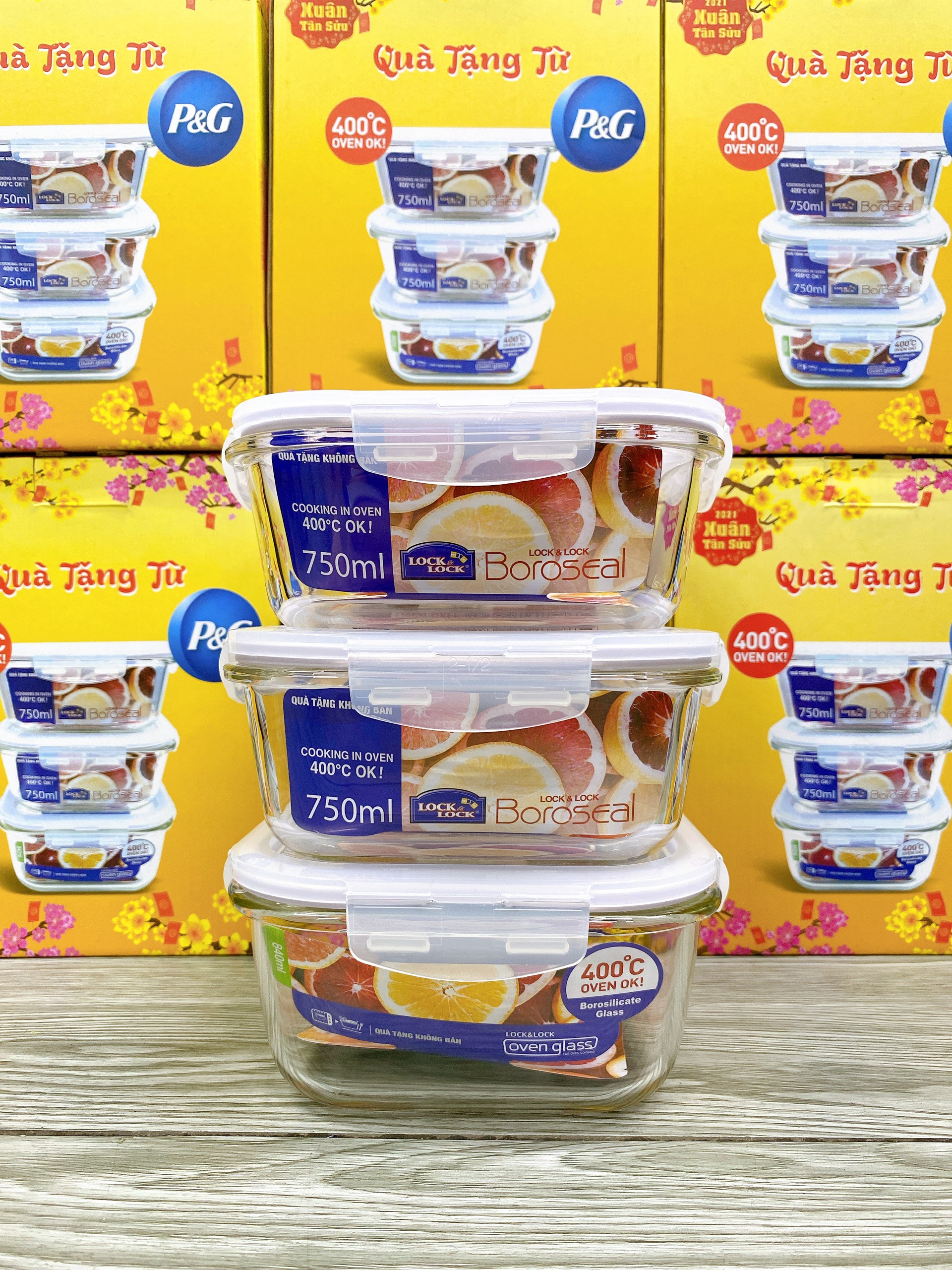 Bộ 3 thố thủy tinh Lock&Lock 750ML, 750ML VÀ 850ML