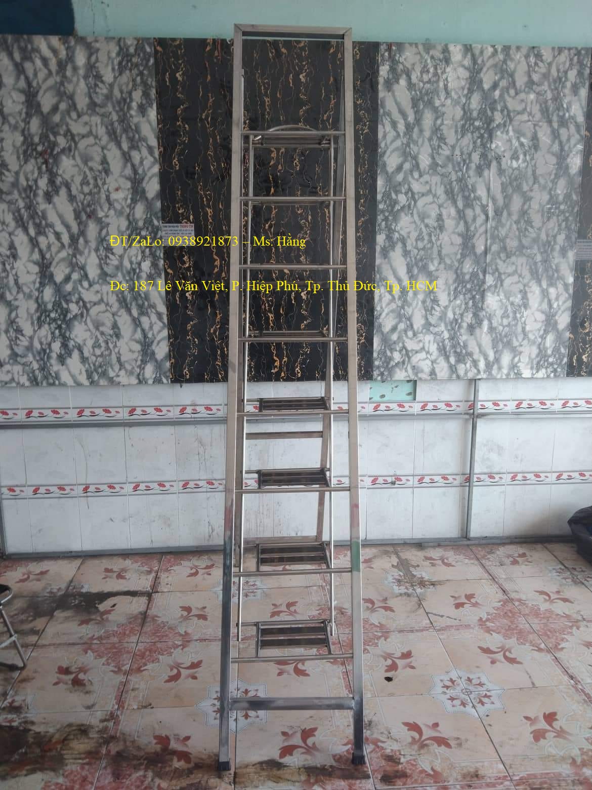 - thang xếp inox cao cấp 8 bậc hộp vuông 38 mm - mã: thiv8a -