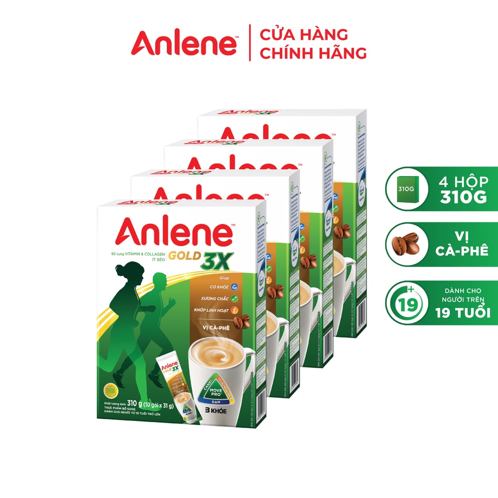 [Voucher giảm đến 26%]Combo 4 Sữa Bột Anlene Hương Cà Phê Dạng Gói Tiện Lợi (8 Gói x 35G)