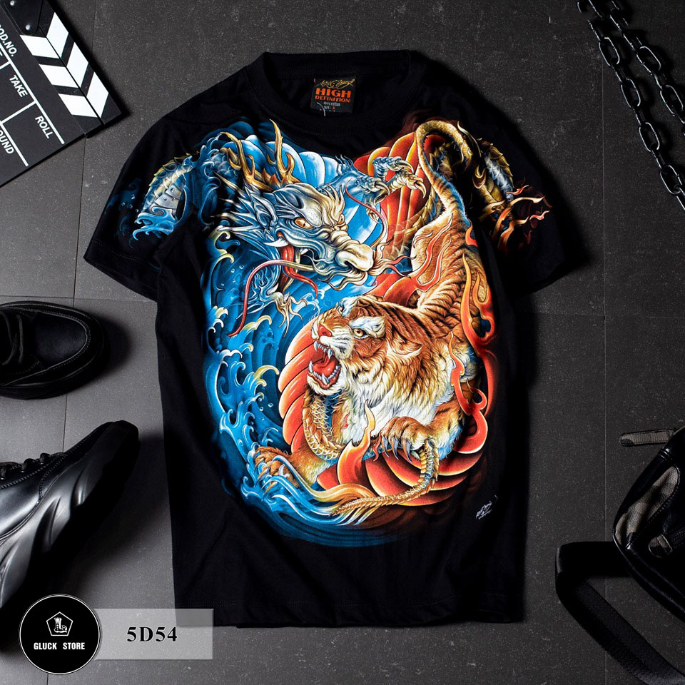 Áo Phông Nam, áo thun nam Form  In 3d Rồng Hổ Hàng Độc cool ngầu tattoo hiphop style, rapper rap style hot trend 2020 Ảnh Thật Shop Tự Chụp 100%, đảm bảo giặt không phai không vỡ hình