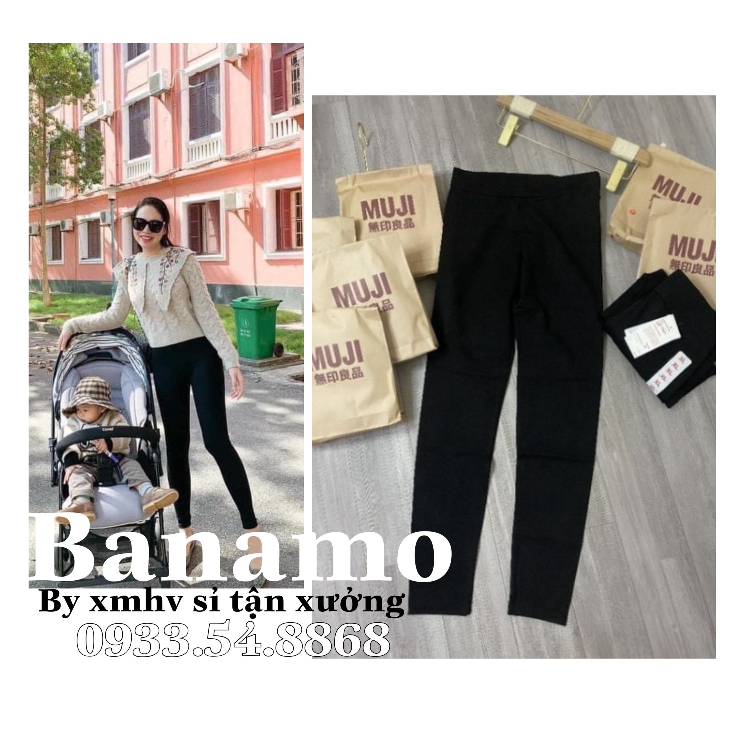 Quần legging MUJI túi gấy cạp cao tôn dáng co giãn 4 chiều thời trang Banamo Fashion 7111
