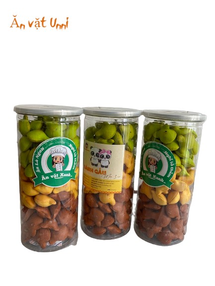 Bánh gấu nhân kem sữa, bánh gấu mix 3 vị socola, truyền thống, thơm ngon, đồ ăn vặt bánh nhân kem socola lon 400gr Unni