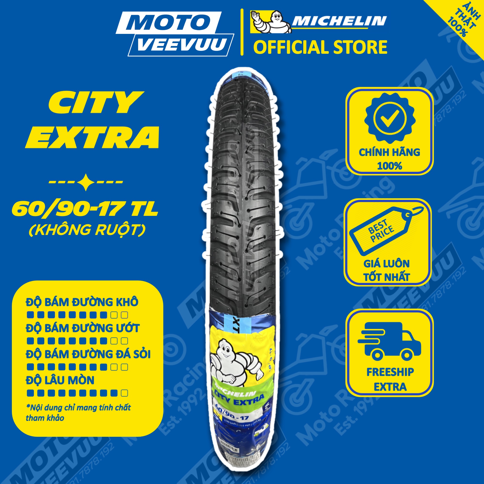 Vỏ lốp xe máy michelin 60/90-17 tl city extra