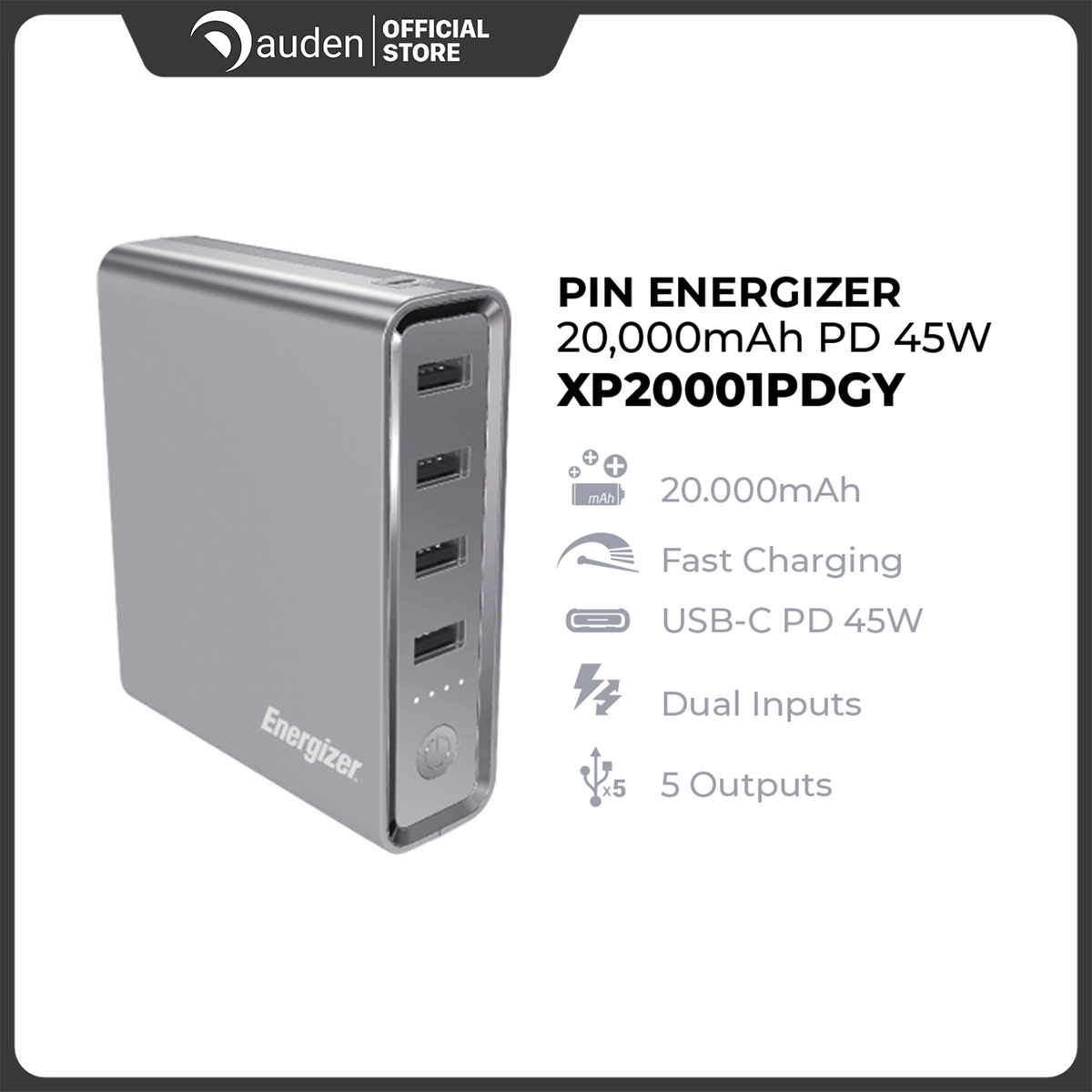 Sạc dự phòng energizer xp20001pd 20,000mah 45w - xám - dâu đen store