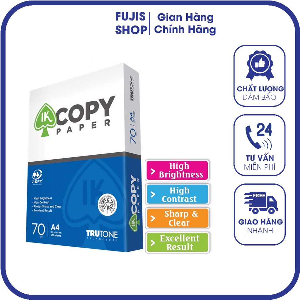 Giấy in photo a4 ik copy ik/iprint - 01- định lượng 70 gsm - 500 tờ/ream - chất lượng cao