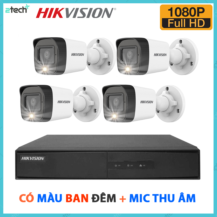 Bộ Camera Quan Sát Hikvision 2.0MP 1080P Quay Ban Đêm Có Màu Tích Hợp Mic Thu Âm