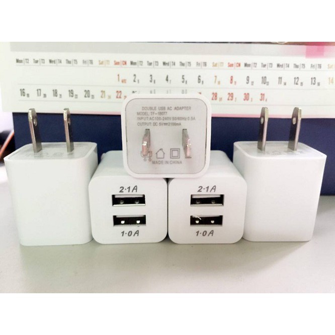 Cốc sạc 2 cổng 5v 1a và 2a siêu tiện lợi