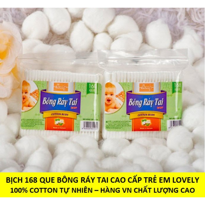 (FREESHIP ĐẾN 50k) (Hàng VN chất lượng cao) Bịch 168 que Bông ráy tai Trẻ Em cao cấp Lovely NAM7