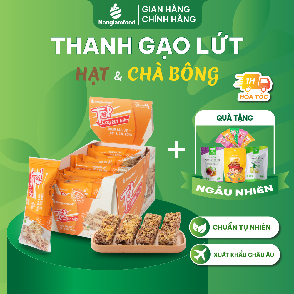 Thanh năng lượng gạo lứt ngũ cốc Hạt và Chà bông Top Energy Bar Nonglamfood hộp 272g | Ăn kiêng, cung cấp năng lượng