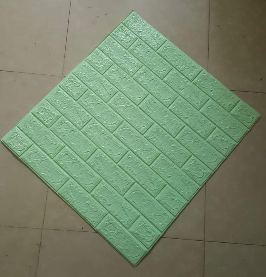 Xốp dán tường 3d giả gạch xanh cốm 70x77cm, sẵn keo bóc dán