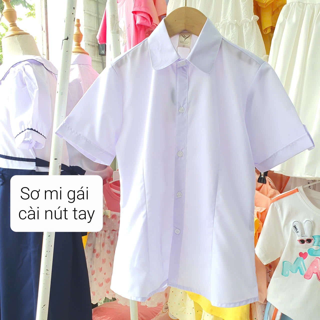 Áo sơ mi đồng phục học sinh nữ cài nút tay cổ tròn chất mềm mại thoáng mát HSA03_ Beekids, áo sơ mi đi học cho bé gái cấp 1,2,3, áo sơ mi trắng đồng phục học sinh nữ cấp 1,2,3