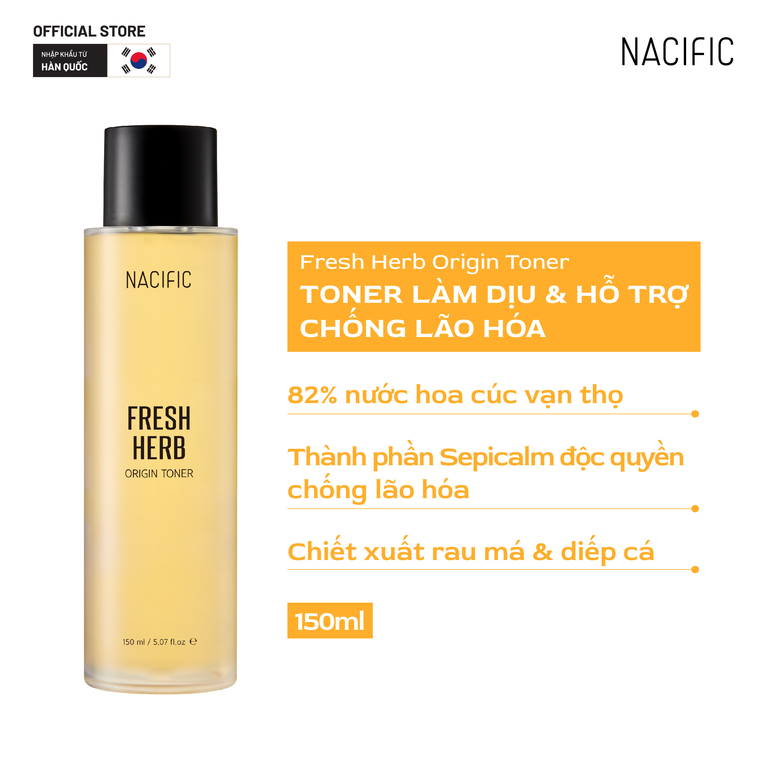 Nước hoa hồng dưỡng ẩm, hỗ trợ chống lão hóa Nacific Fresh Herb Origin Toner 150ml