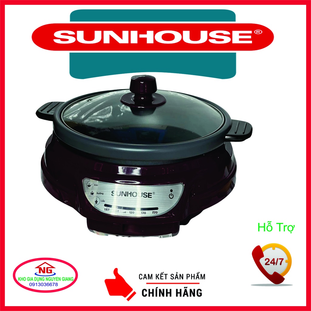 Lẩu điện sunhouse sh535l , đa chức năng ,sào ,nướng , lẩu , lòng nồi chống dính