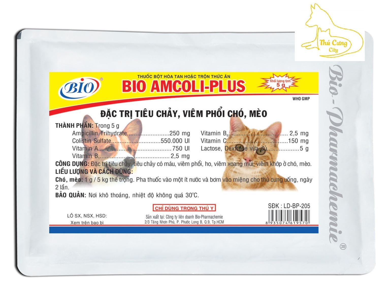 Bio Amcoli Plus trị tiêu chảy, viêm phổi cho chó mèo