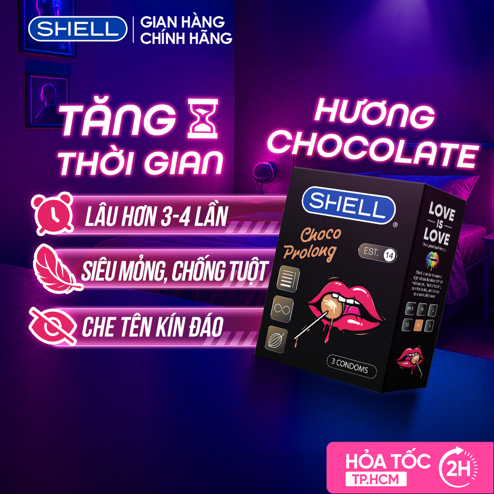 Bao Cao Su Shell Choco Prolong Hương Chocolate Hộp 3 cái | Shell Chính Hãng