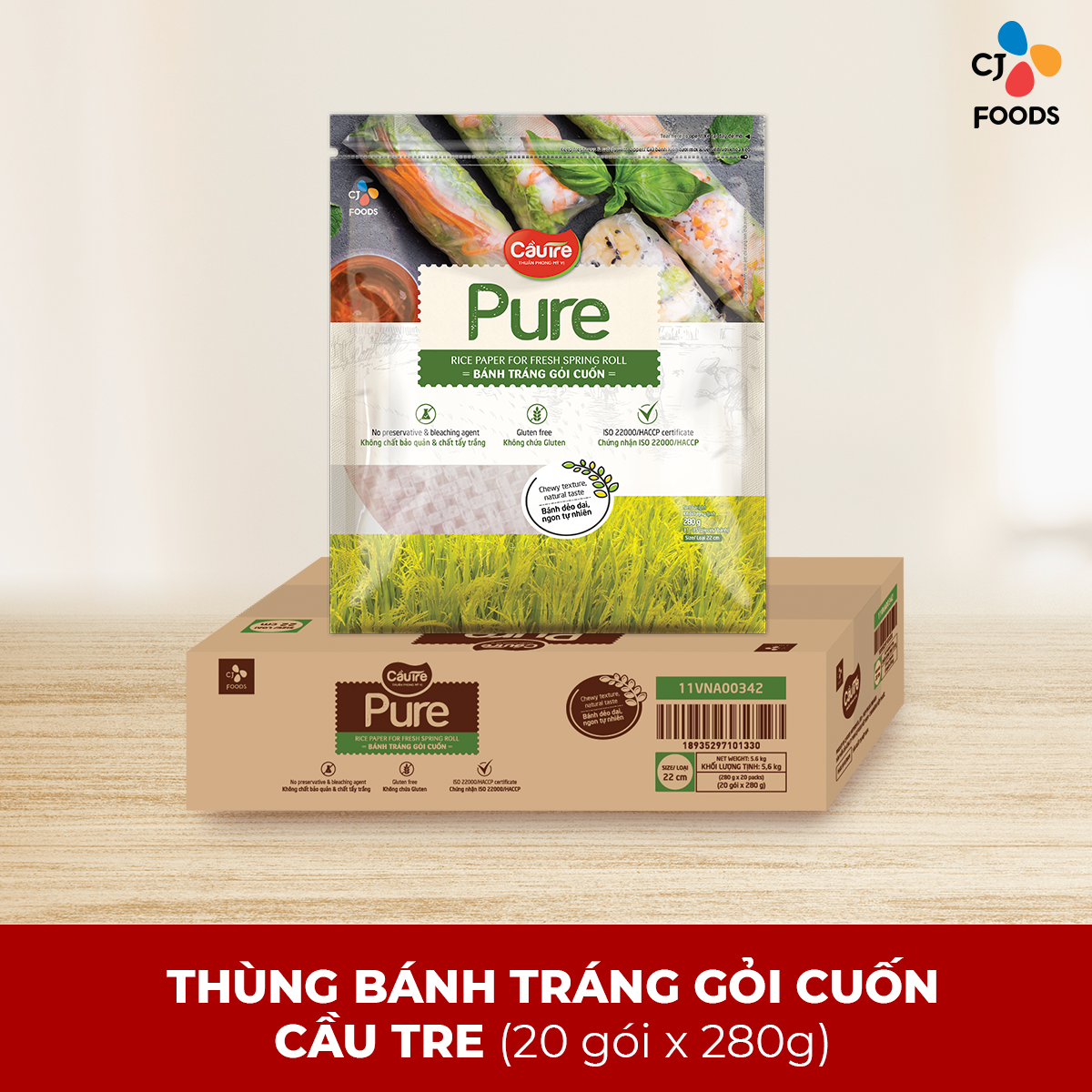 Thùng 20 gói bánh tráng gỏi cuốn cầu tre pure - gói 280g
