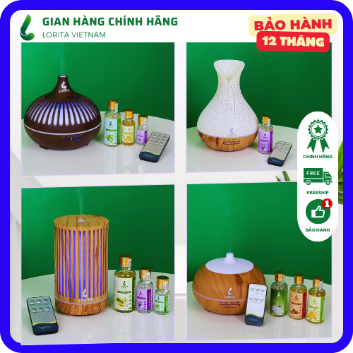 (NHIỀU MẪU)Máy xông tinh dầu, phun sương tạo ẩm, máy khuếch tán tinh dầu siêu âm LORITA tích hợp Remote