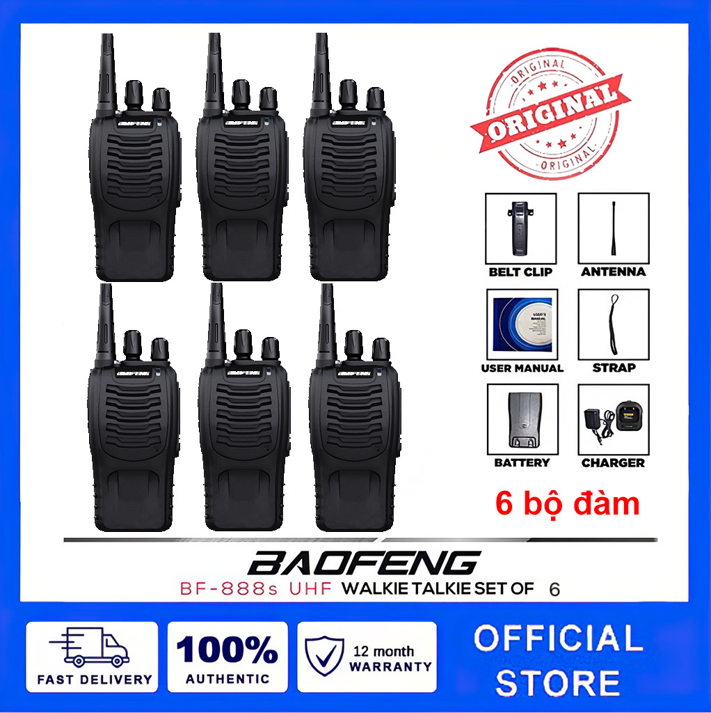 Bộ 6 Bộ đàm baofeng 888S Khoảng Cách Từ 3Km đến 5Km, 16 Kênh, Chất Lượng Âm Thanh Chuẩn - Bảo Hành 12 Tháng