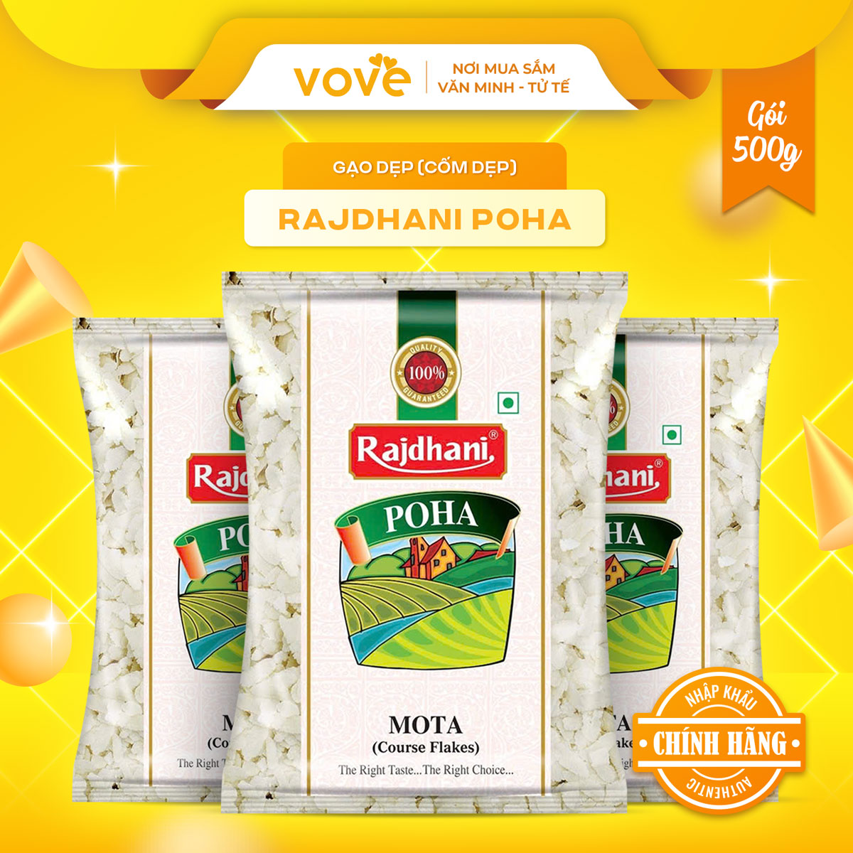 Gạo Dẹp / Cốm Dẹp Ấn Độ RAJDHANI Poha - Gói 500g
