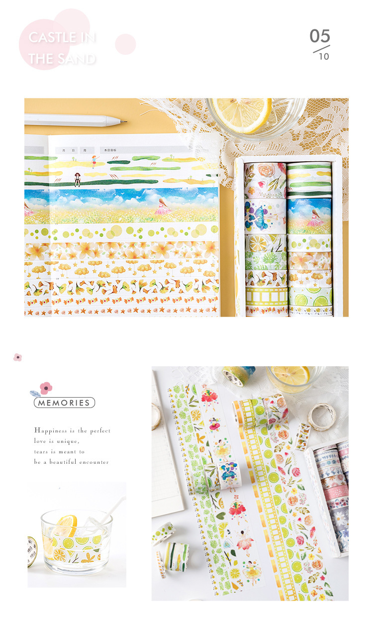 DecorMe Hộp washi tape cute 20 cuộn nhiều hình dễ thương trang trí sổ tay