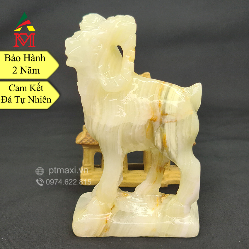 Tượng phong thuỷ tuổi mùi, dê 12 con giáp đá ngọc onyx xanh