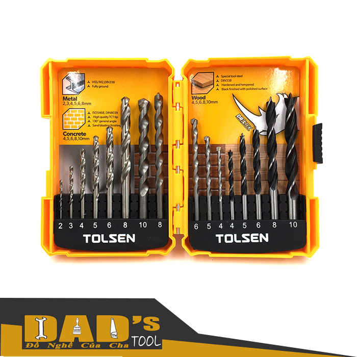 Bộ 16 mũi khoan gỗ/tường/sắt tolsen 75628