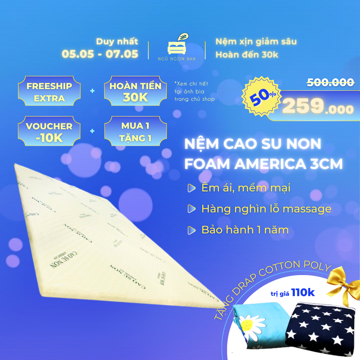 Nệm cao su non mát xa America trải sàn đủ size dày 3cm - Êm ái và mềm mại Ngủ Ngon Nha