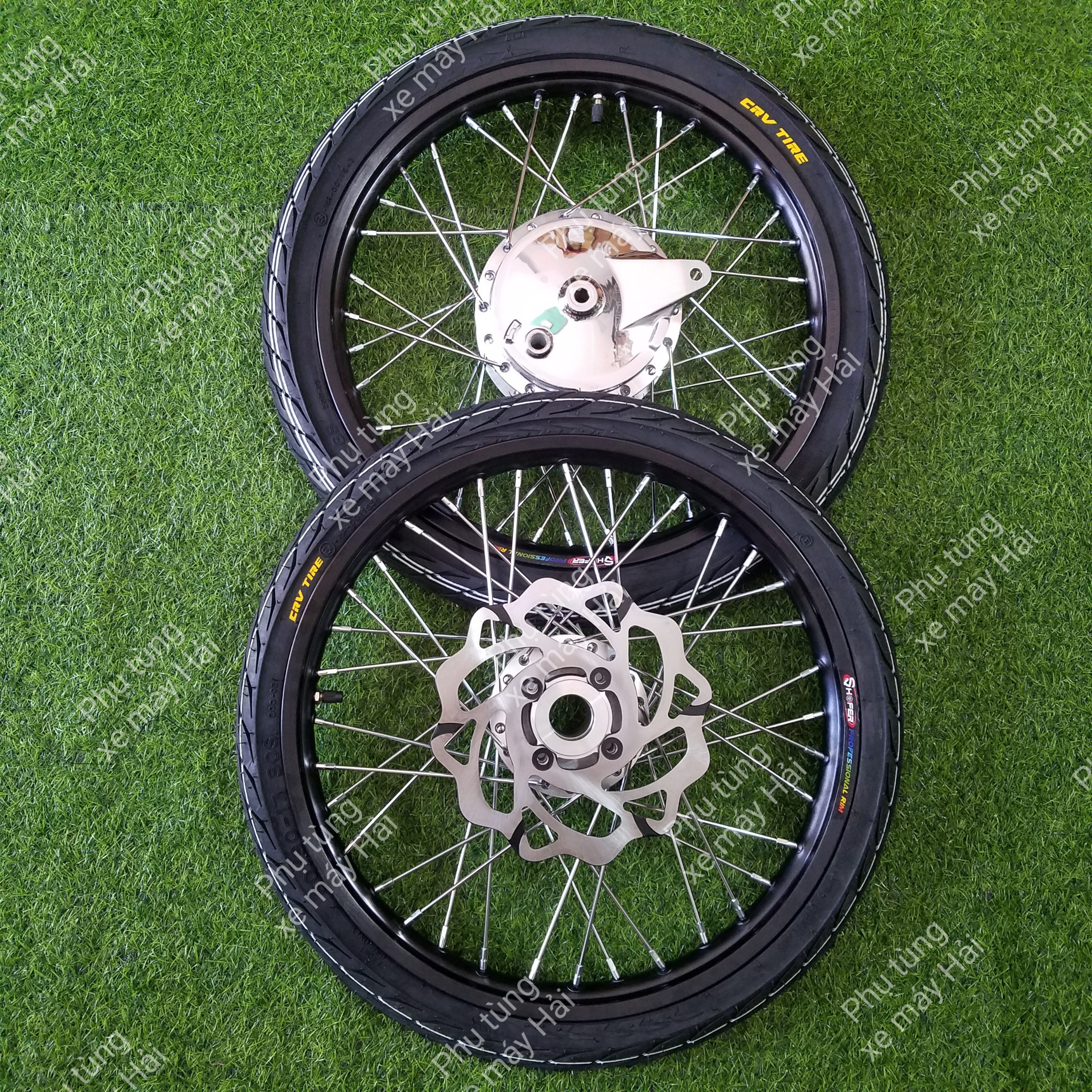 Bánh căm sirius Jupiter đùm mạ crom căm mạ crom niềng nhôm thái đen full vỏ ruột crv kèm má đùm sau 