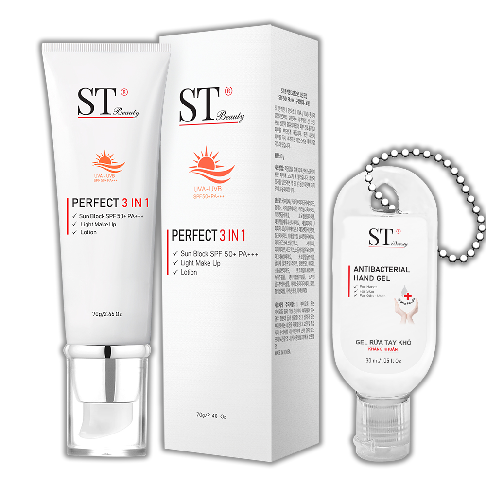 ST Beauty Kem Chống Nắng 3 in 1 KOREA SPF 50+ PA+++ - Make Up - Cân Bằng Độ Ẩm Cho Da – Tặng 1 Gel Móc Khóa 30ml