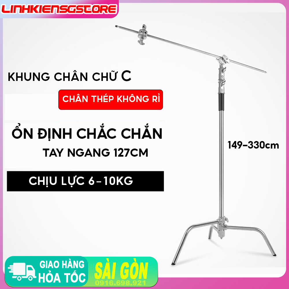 Chân đèn C Stand 3.3m kim loại cứng cáp VÀ boom treo đèn cao cấp, tải trọng cao