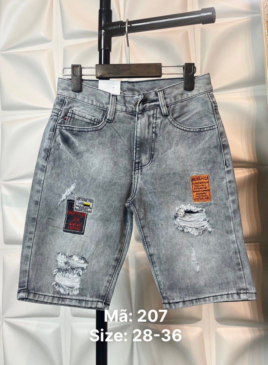 Quần short jean nam xám đậm thêu hoạ tiết