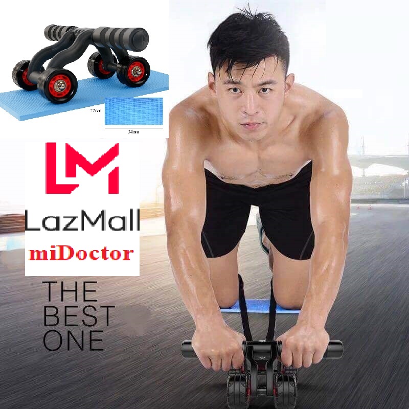 Con Lăn Tập Cơ Bụng 4 Bánh, Con Lăn Tập Bụng + Miếng Đệm Cao Su - Hàng Chính Hãng miDoctor, Đồ Dùng Tập Cơ Bụng, Dụng Cụ Tập Cơ Bụng