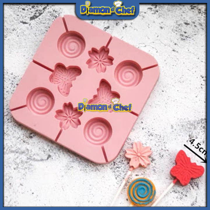 Khuôn Silicon Làm Thạch, Kẹo Mút 8 Hình Bướm Hoa Xoáy Tròn