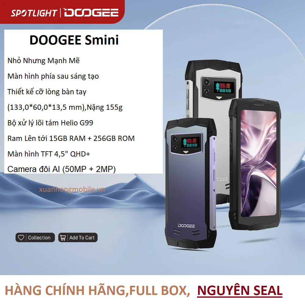 Điện thoại doogee smini siêu bền,rom 256gb, màn hình phía sau,pin 3000mah,sạc nhanh 18w)