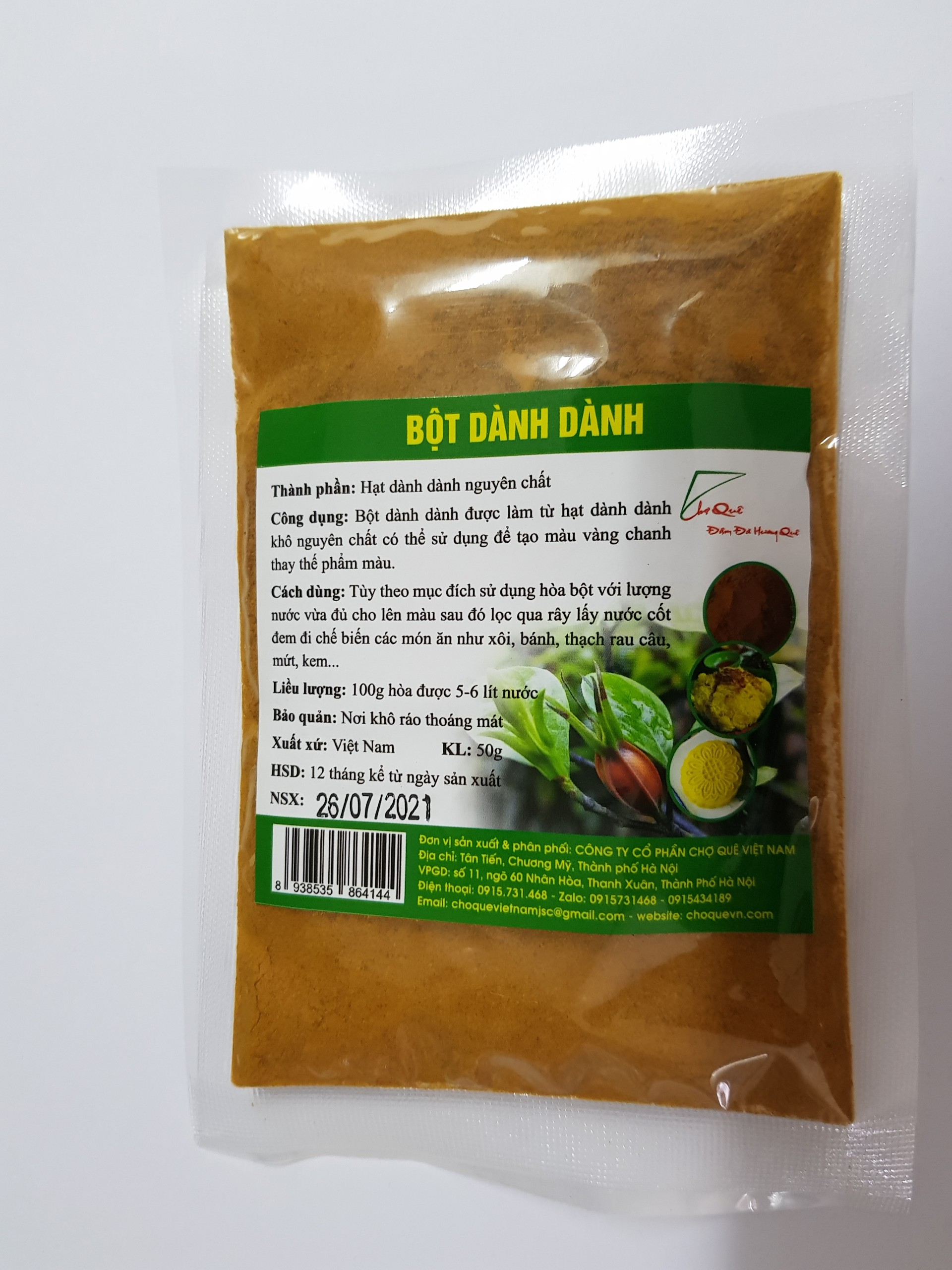 Bột dành dành gói 50gr dùng tạo màu vàng làm bánh, làm mứt, nấu xôi, chè, thạch tạo màu tự nhiên an toàn