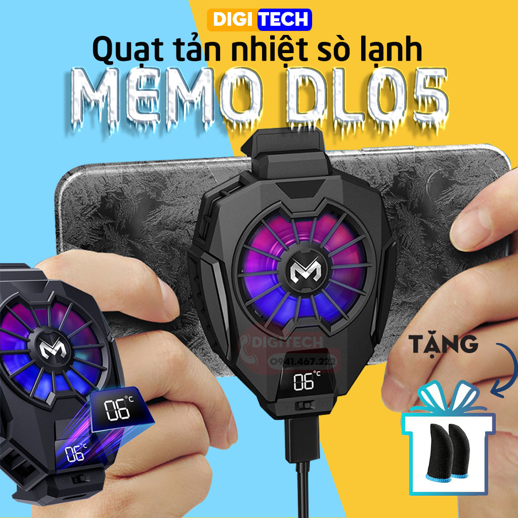 Memo DL05  |  TẶNG KÈM BAO TAY CHƠI GAME | Quạt tản nhiệt sò lạnh cho điện thoại, Màn hình LED hiển thị nhiệt độ, LED RGB, làm lạnh nhanh hơn