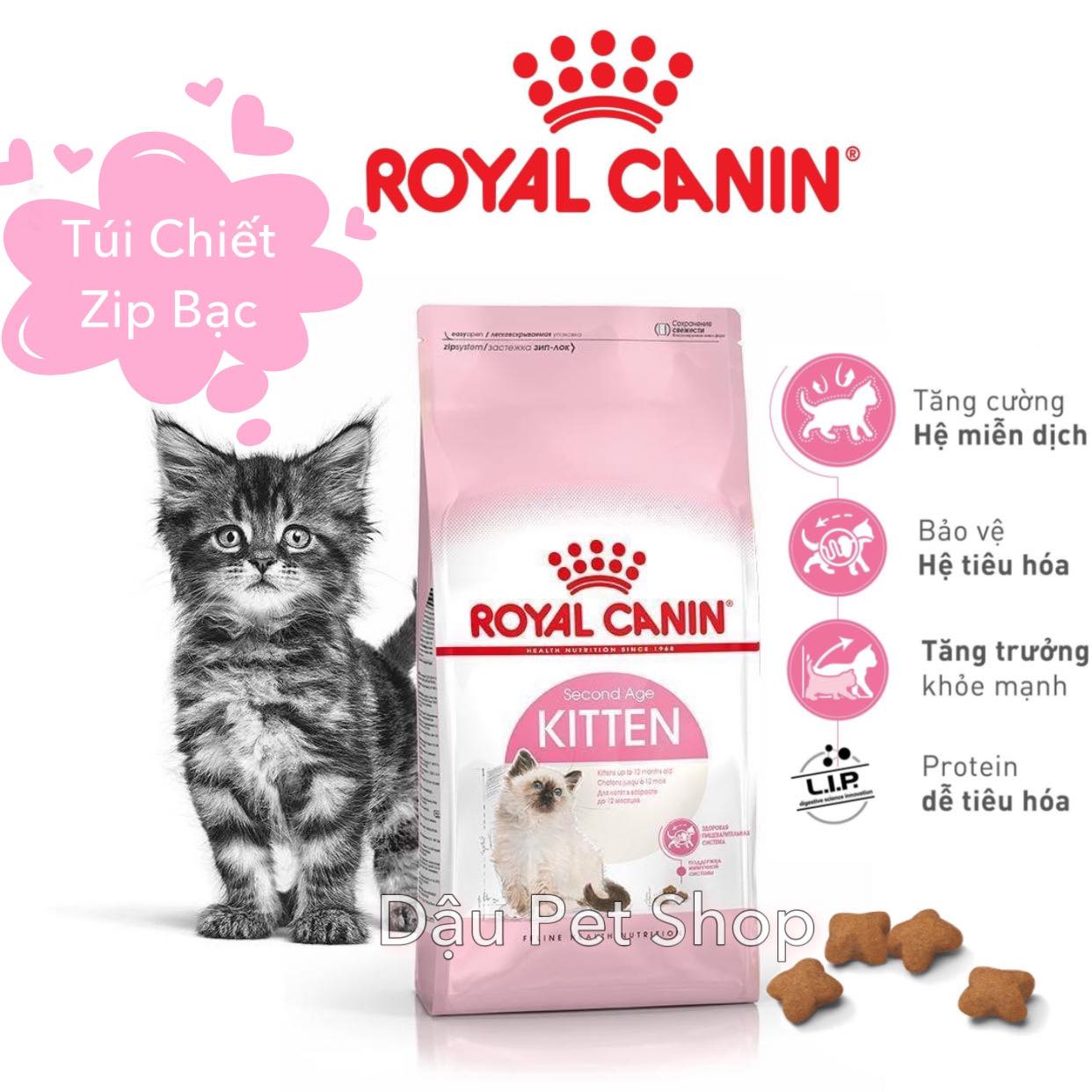 [HCM]Royal Canin Kitten - Thức ăn hạt cho mèo con túi chiết zip bạc