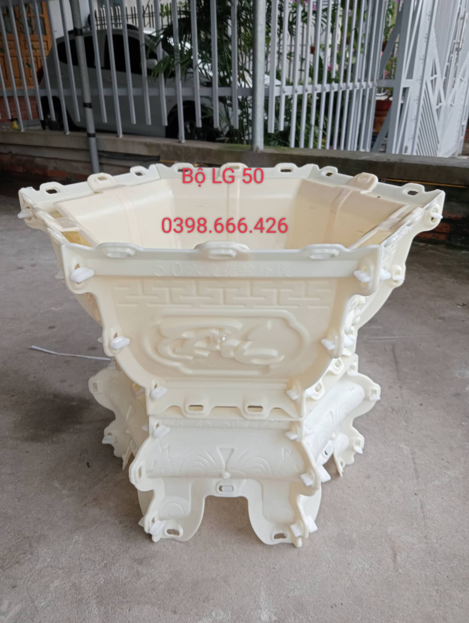 Bộ khuôn đúc chậu cảnh lục giác 50 bầu PLT + Tùng Sen Đào nhựa ABS đầy đủ lòng trong
