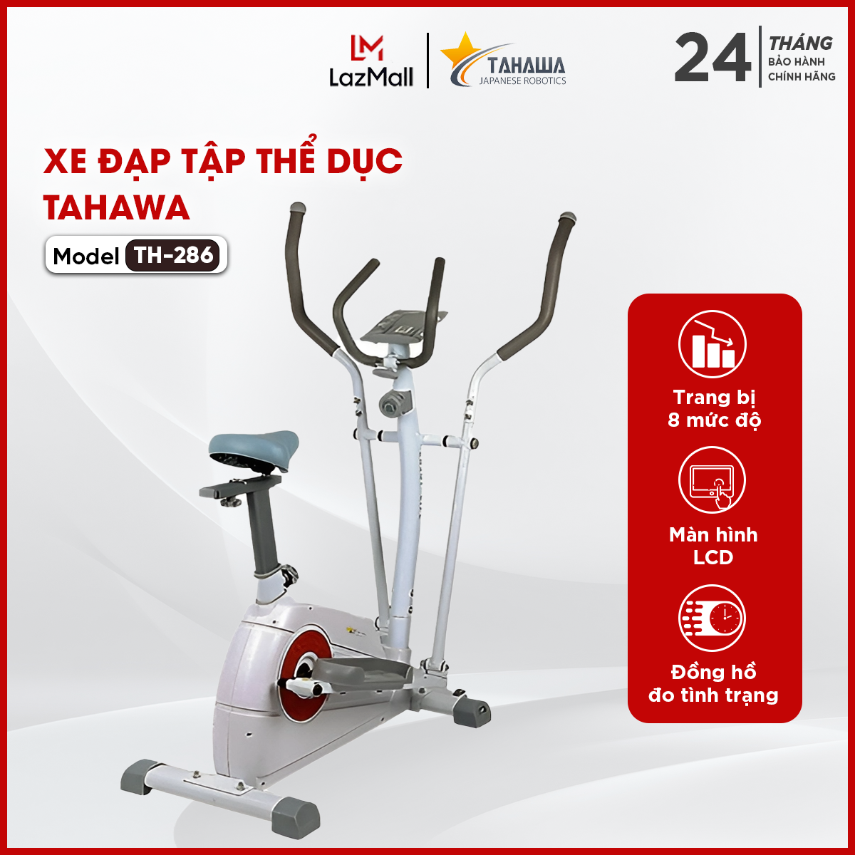 Xe đạp tập thể dục tahawa th-286 xe đạp tập thể dục tại nhà, có màn hình lcd, hiển thị thông số nhịp tim - bảo hành chính hãng 24 tháng, 1 đổi 1 trong 30 ngày