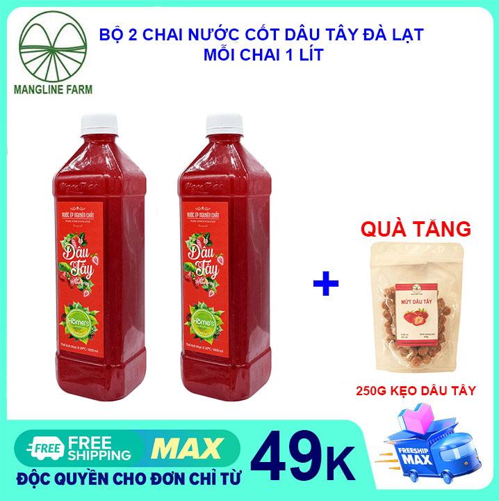 [FREESHIP 15K CHO ĐƠN 29K] Bộ 2 chai nước cốt dâu tây Mangline Farm Đà Lạt sạch (siro dâu tây) nguyên liệu hoàn toàn tự nhiên đồ uống giải khát đẹp da mặt