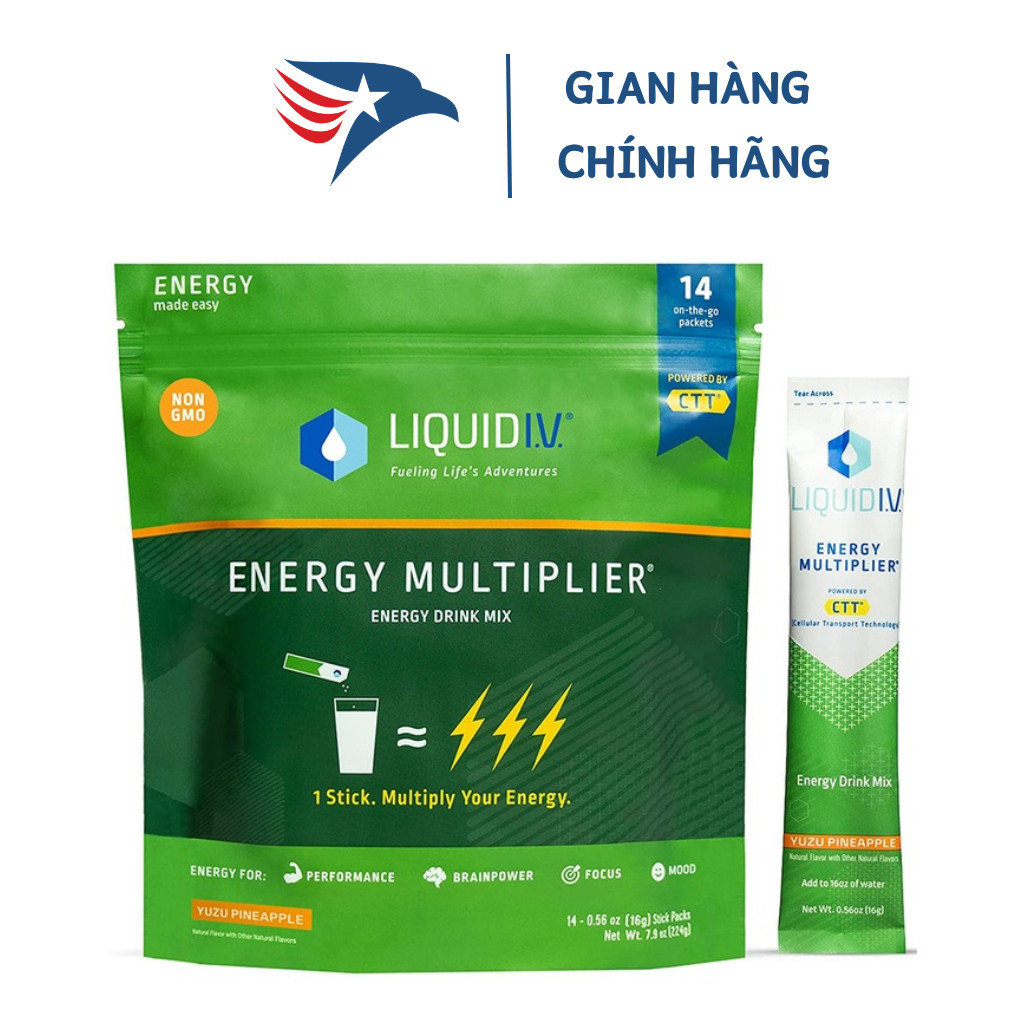 Bột điện giải tăng cường năng lượng Unilever Liquid IV Energy Multiplier : Bịch 14 gói